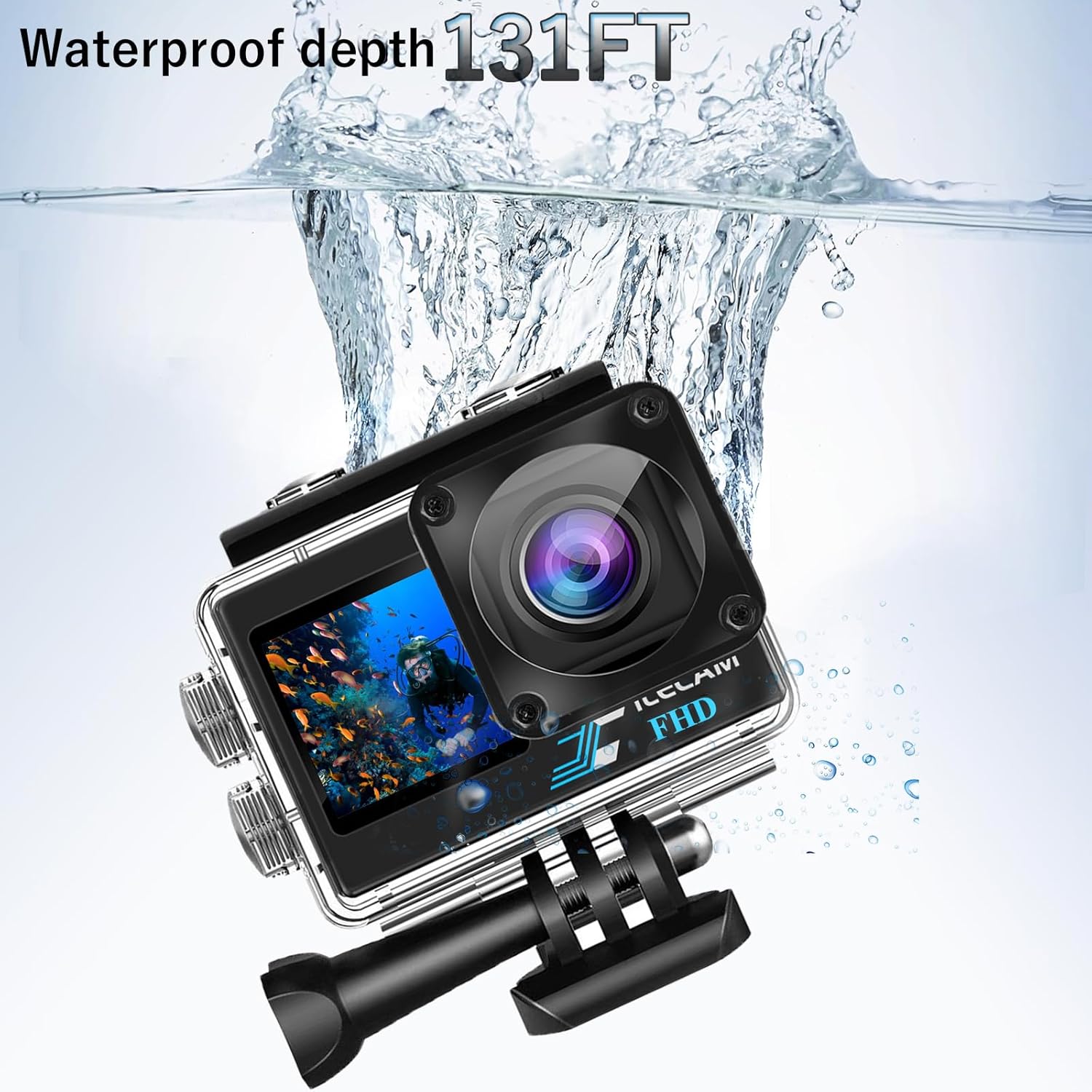 Dual Screen Action Camera 1080P WiFi Waterproof Camera 4*Zoom 131FT(40m) Waterproof Underwater Camera with 2X 1050mAh Batteries and Multifunctional Accessories Sports Camera - Image 3