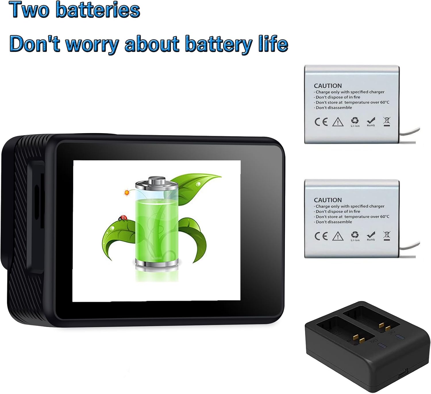 Dual Screen Action Camera 1080P WiFi Waterproof Camera 4*Zoom 131FT(40m) Waterproof Underwater Camera with 2X 1050mAh Batteries and Multifunctional Accessories Sports Camera - Image 5