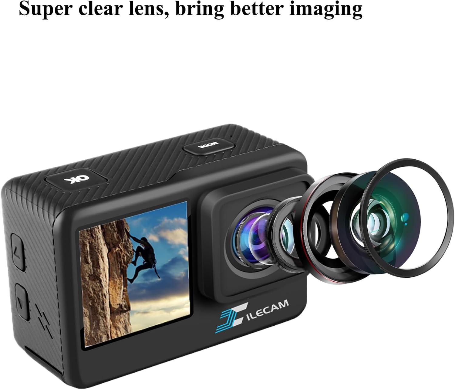 Dual Screen Action Camera 1080P WiFi Waterproof Camera 4*Zoom 131FT(40m) Waterproof Underwater Camera with 2X 1050mAh Batteries and Multifunctional Accessories Sports Camera - Image 6