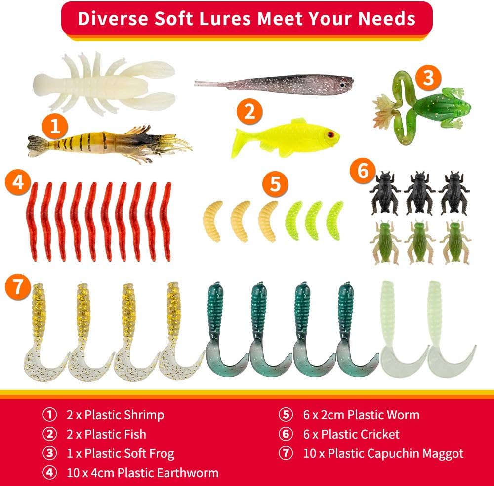 Fishing Lures Kit for Freshwater Bait Tackle Kit for Bass Trout Salmon Fishing Accessories Tackle Box Including Spoon Lures Soft Plastic Worms - Image 3