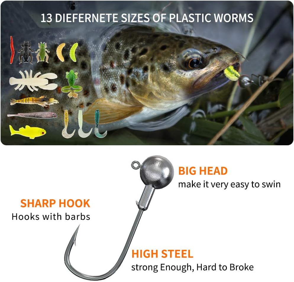 Fishing Lures Kit for Freshwater Bait Tackle Kit for Bass Trout Salmon Fishing Accessories Tackle Box Including Spoon Lures Soft Plastic Worms - Image 4